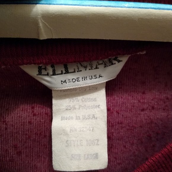 Vintage Maroon Ellmar Mens Large Made In USA Sweater Cotton Polyester Low Cut! - Picture 2 of 3